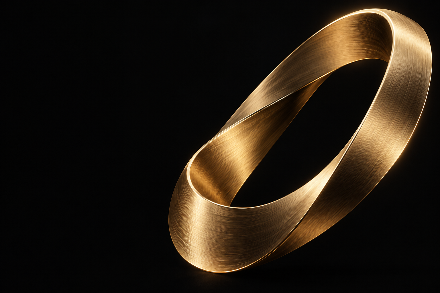 Sculptural champagne gold ribbon against a dark background